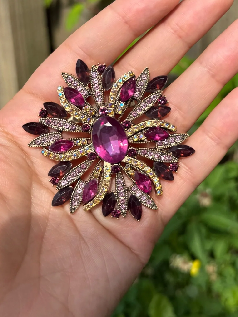 Pink  Brooch with Fuchsia and Magenta Stones